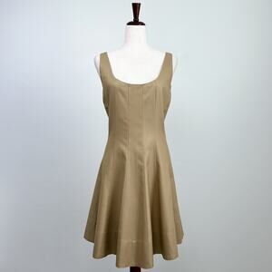 Banana Republic Seamed Twill Khaki Minimalist Sleeveless A-Line Tall Dress NWT